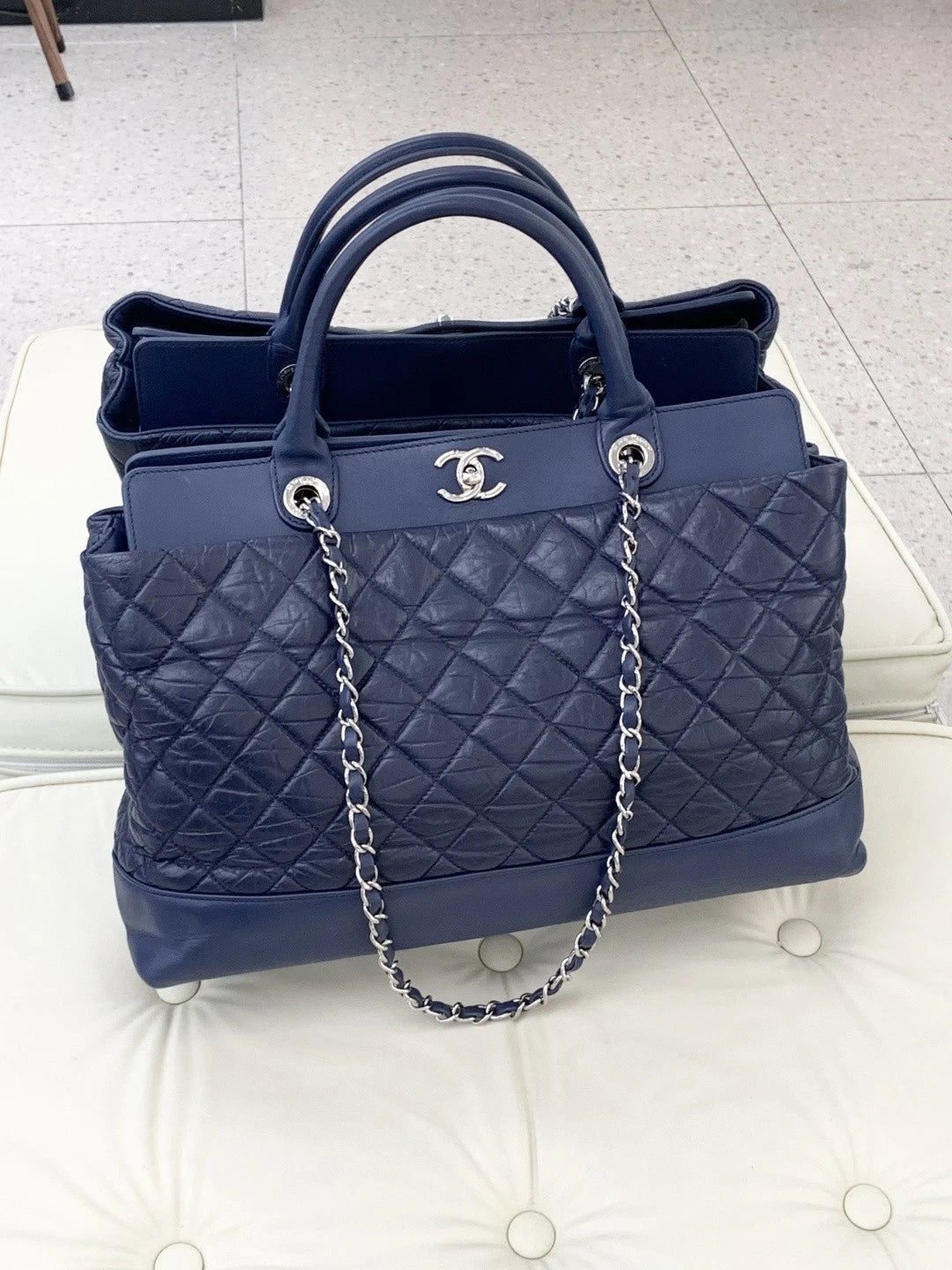 Chanel Portobello Tote Calfskin 2Ways Top Handle Shoulder Bag Blue Women S