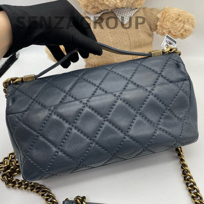 Chanel Blue Quilted Caviar Leather Classic Flap Bag Gold Chain