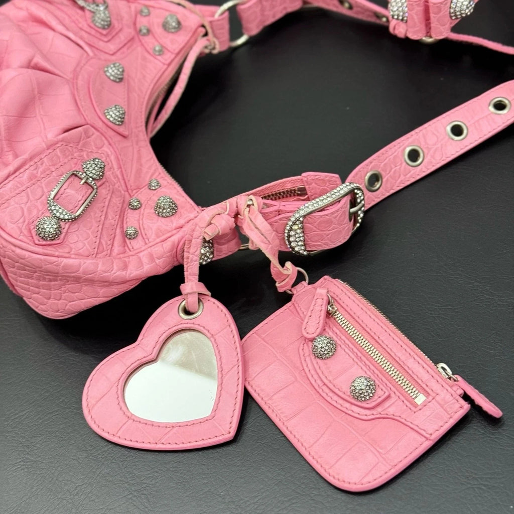 Balenciaga Pink Leather Le Cagole XS Motorcycle Shoulder Bag For Women
