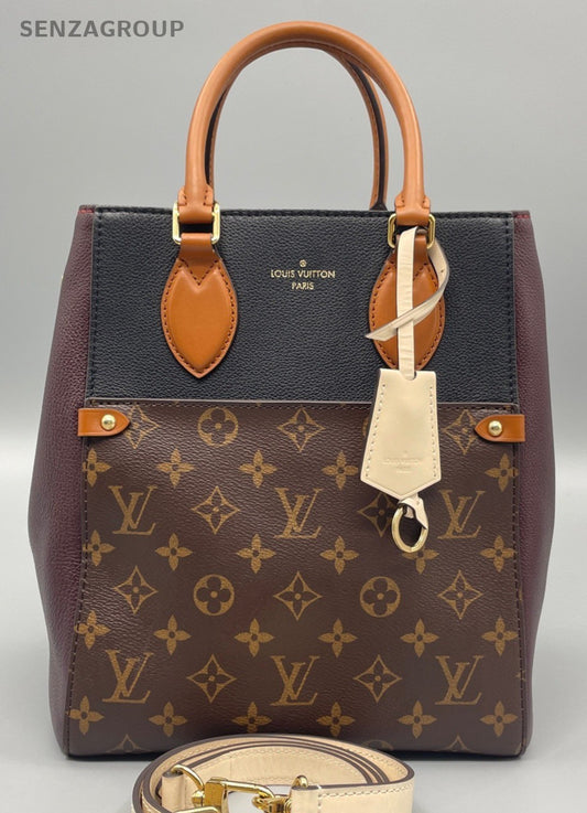 Louis Vuitton Monogram Fold Tote Handbag Crossbody Brown Gold Women Classic