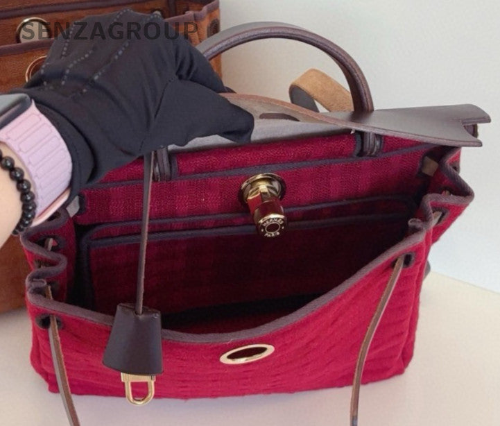 Hermes Herbag Zip31 Top Handle Bag Crossbody Red Silver Women Classic Vintage