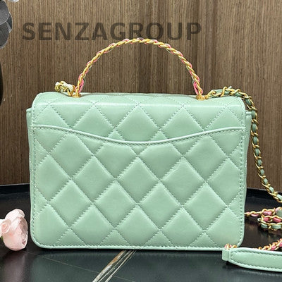 Chanel Quilted Chain Shoulder Crossbody Bag Green Gold Hardware
