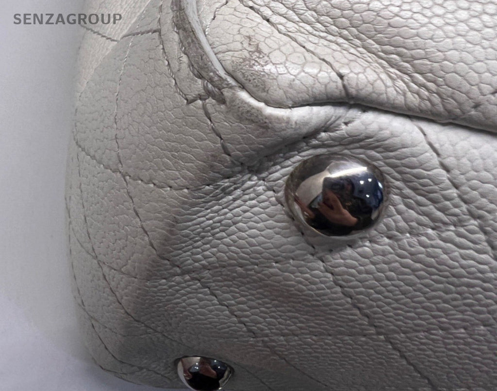 Chanel Diamond Pattern GM Chain Tote Bag Shoulder Bag White Silver Women Classic