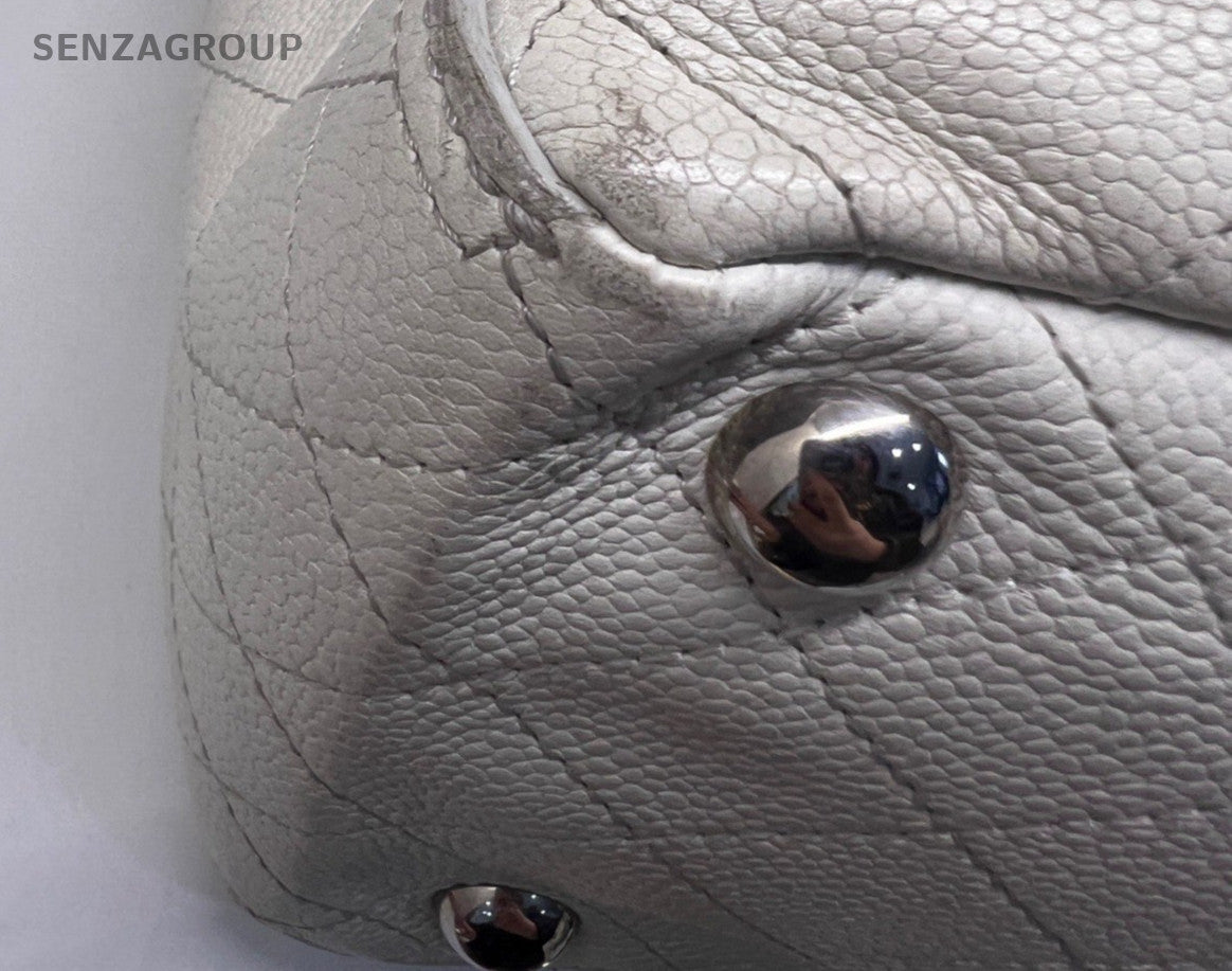 Chanel Diamond Pattern GM Chain Tote Bag Shoulder Bag White Silver Women Classic