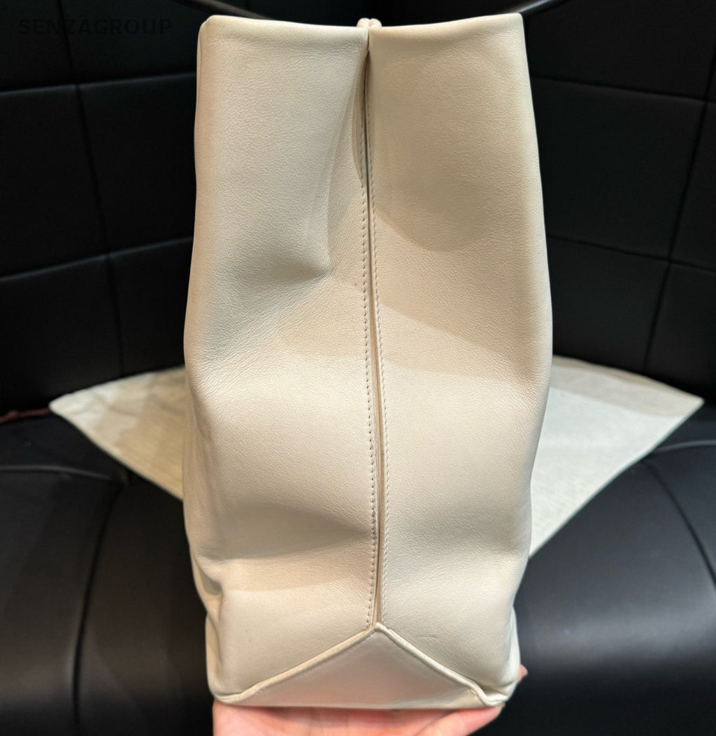 Chanel Cambon Calfskin Tote Shoulder Bag White Black Women Classic