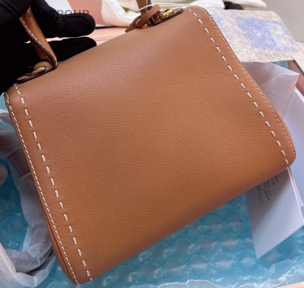 Delvaux Brilliant Mini Top Handle Bag Brown Gold Used Women Classic Designer