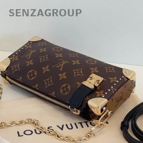 Louis Vuitton Side Trunk Mini Monogram Chain Shoulder Bag Brown Gold Women