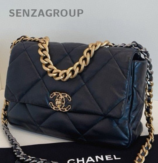 Chanel 19Bag MM Chain Top Handle Bag Crossbody Black  Gold Women Classic