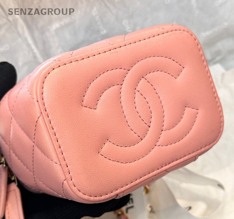 Chanel Vanity Case Chain Shoulder Bag Crossbody Pink Gold Women Diamond Fashion