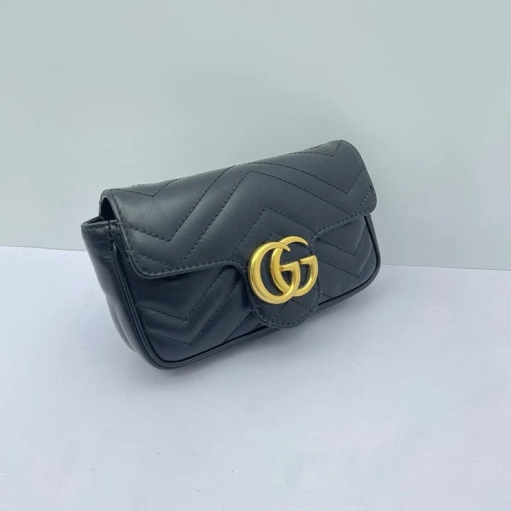 Gucci Marmont Mini Black Gold Calfskin Shoulder Bag For Women