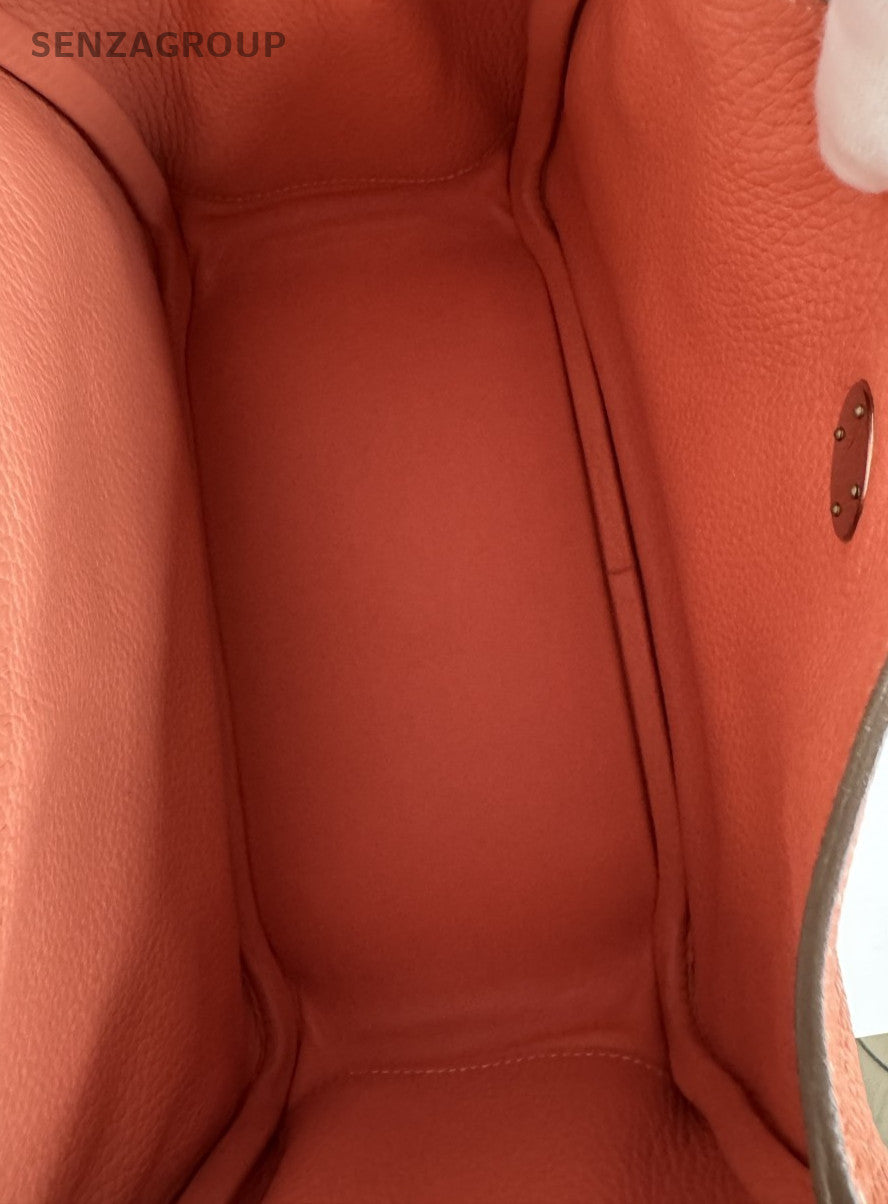 Hermes Lindy26 Shoulder Handbag Orange Silver Used Women Classic Designer