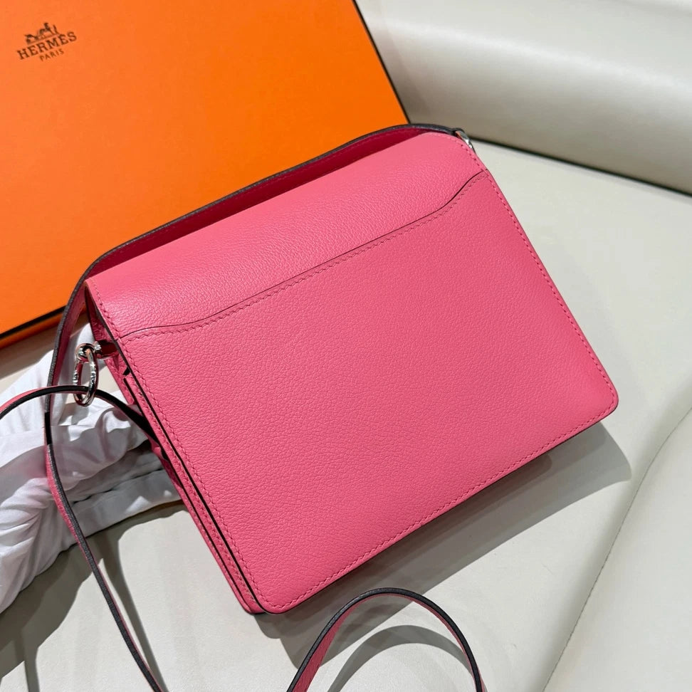 Hermes Roulis19 Shoulder Bag Crossbody Pink Silver Women Classic Fashion
