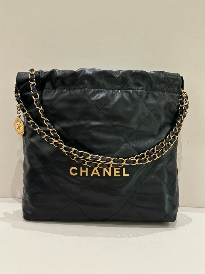 Authentic CHANEL 22Bag Small Black Tote Shoulder Bag for Women