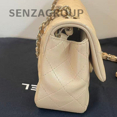 Chanel Classic Flap Mini Lambskin Brown Gold Chain Shoulder Bag