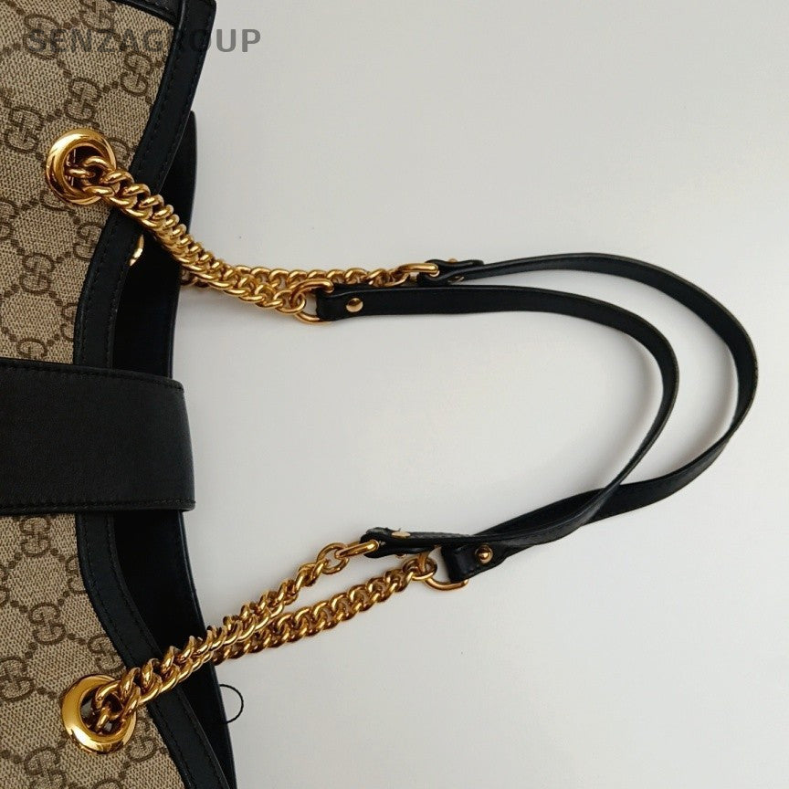 Gucci Padlock MM Chain Shoulder Bag Beige Black Gold Women Classic Fashion