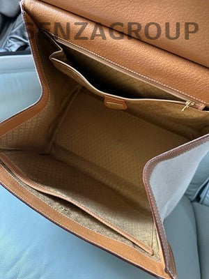 Gucci Vintage Canvas Leather Tote Bag Beige Orange Gold Women Fashion