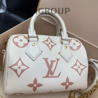 Louis Vuitton Speedy 20 Monogram Handbag Shoulder Bag White Pink