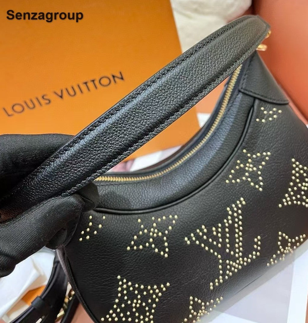 Louis Vuitton Bagatelle Monogram Shoulder Bag Crossbody Black Gold Women Classic