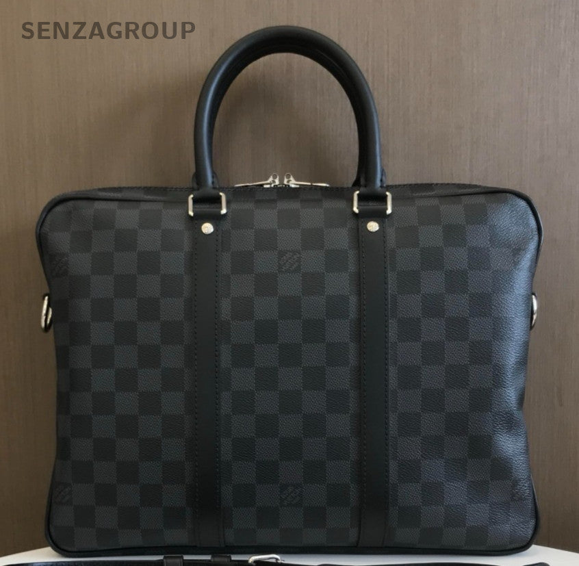 Louis Vuitton Chequerboard Satchel Hand Bag Black Silver Unisex Adults Classic