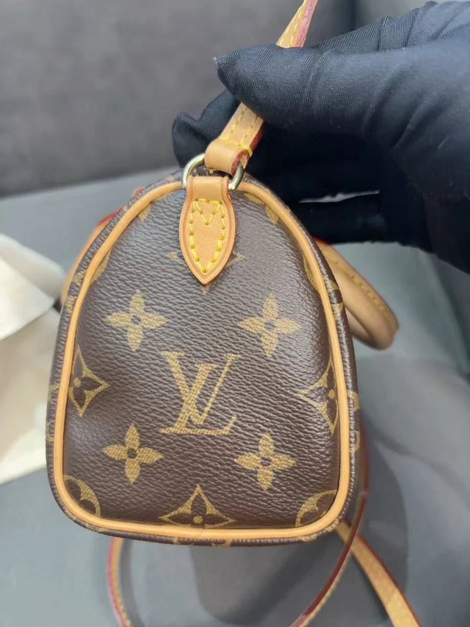 Authentic Louis Vuitton Speedy Nano Monogram Top Handle Crossbody Bag Brown