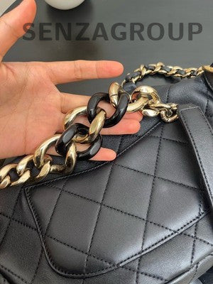 Chanel Vintage Quilted Chain Waist Bag Black Gold Classic Women's
