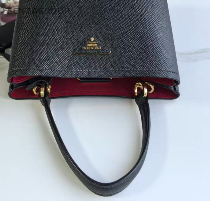 Prada Panier Bucket Black Gold Handbag Crossbody Used Women Classic