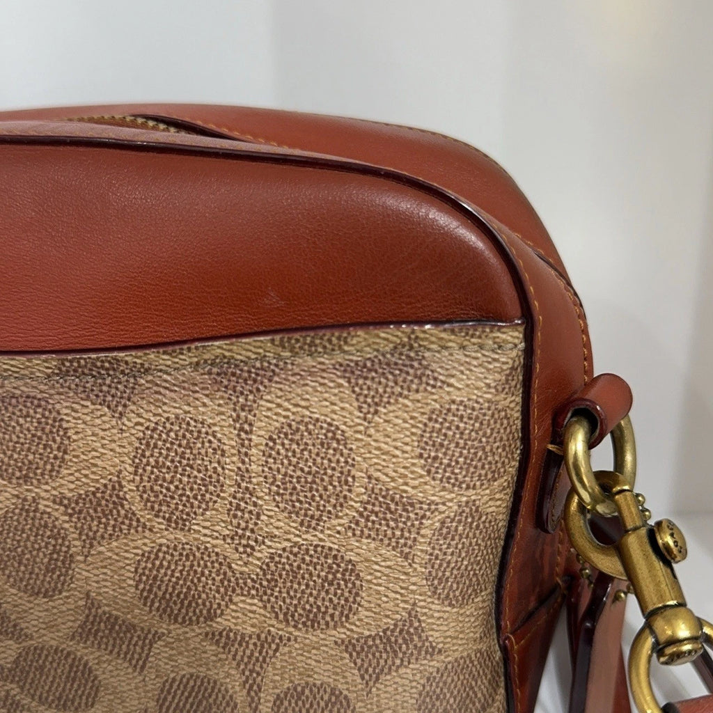 Coach Brown Monogram Canvas Camera Crossbody Shoulder Bag For Women