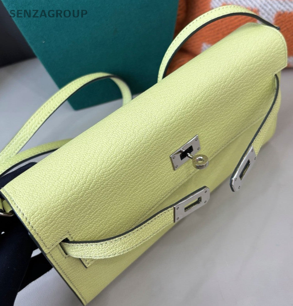 Hermes R9 Kelly To Go Crossbody Yellow Silver Used Women Classic Fashion