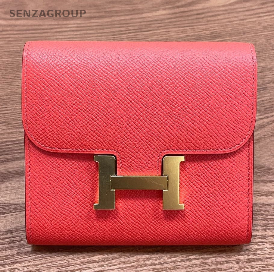 Hermès Epsom Leather Short Wallet Clutch Pink Women