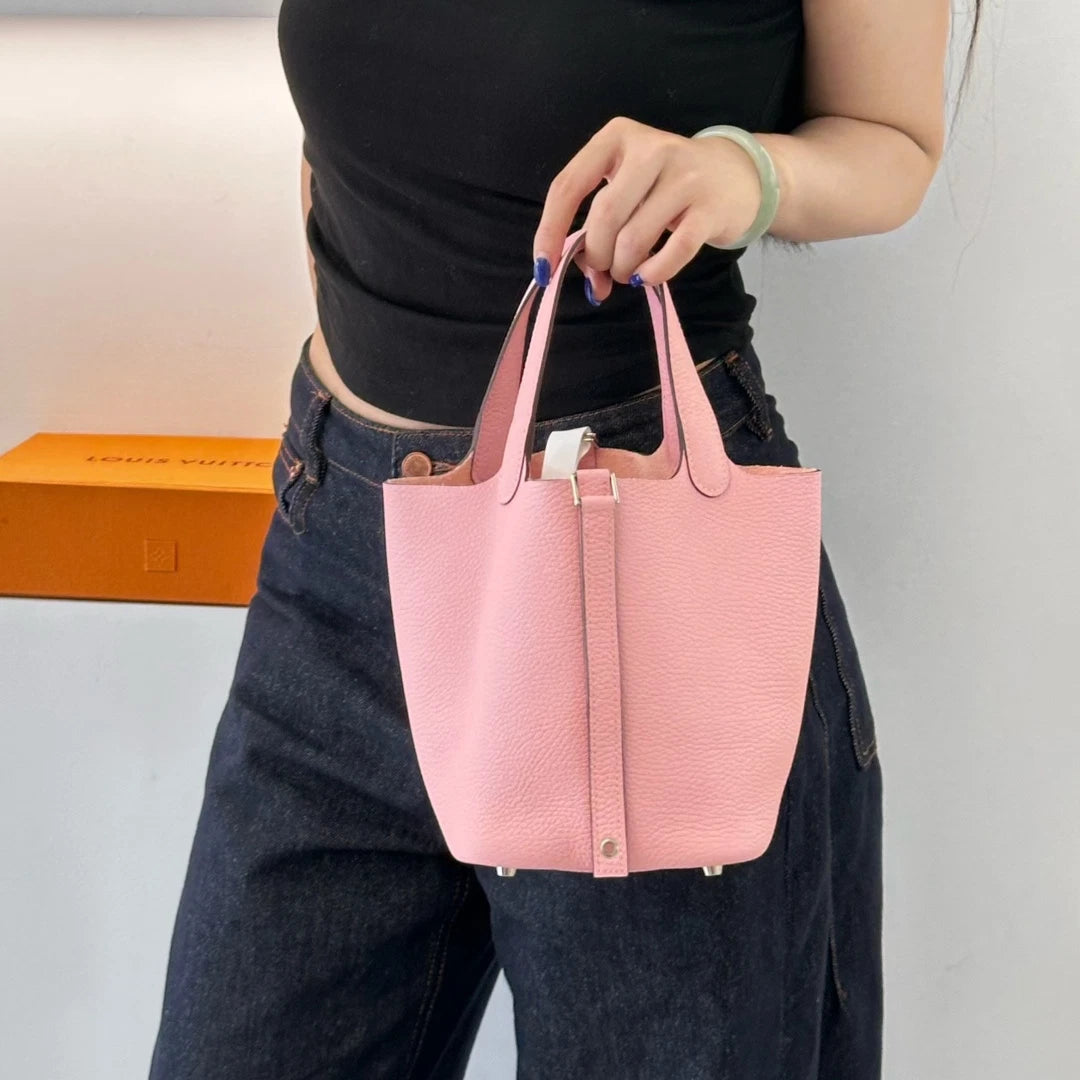Hermes Picotin 18 Bucket Top Handle Bag Pink Silver Hardware Women S