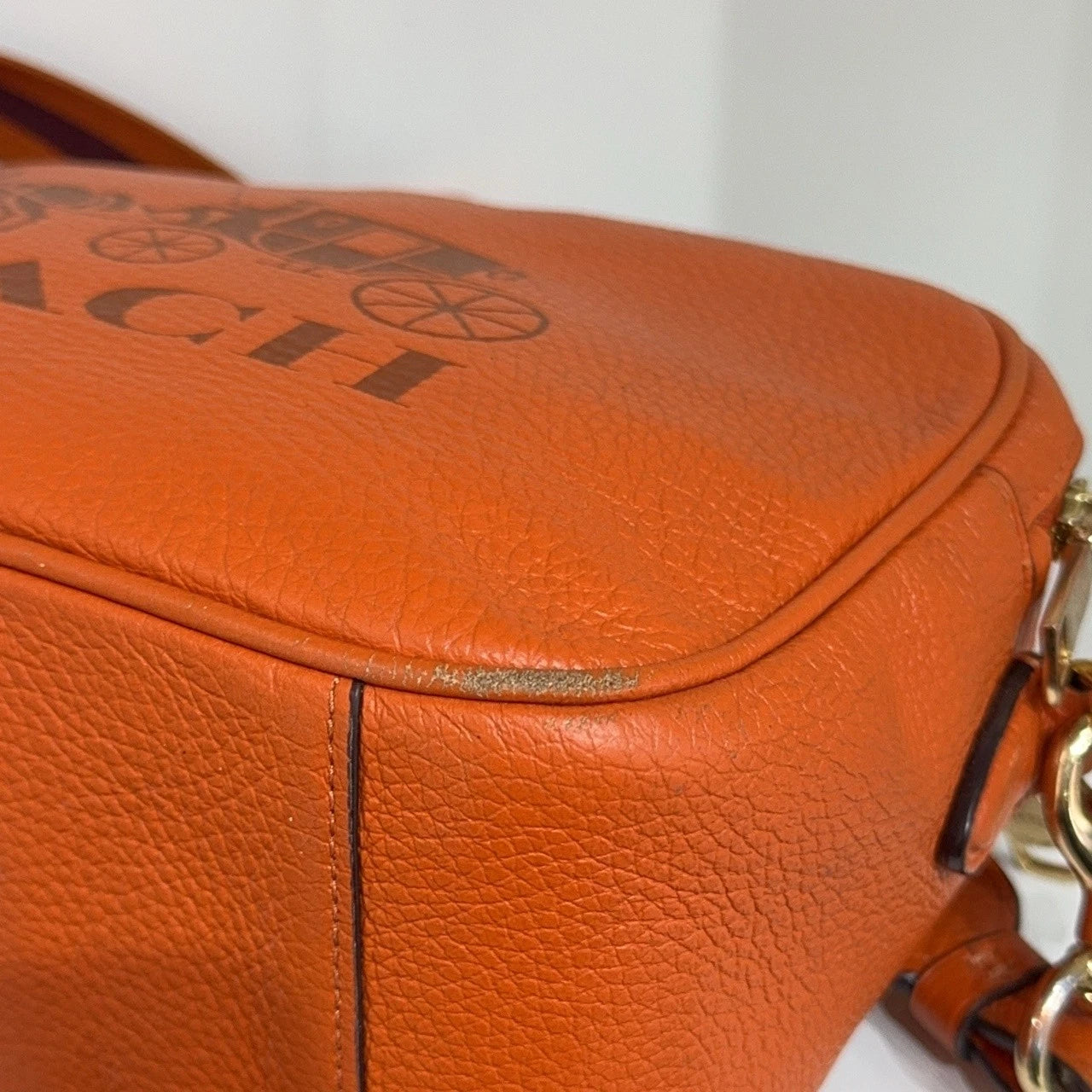 Coach Orange Horse Carriage Logo Print Camera Crossbody Bag For Women