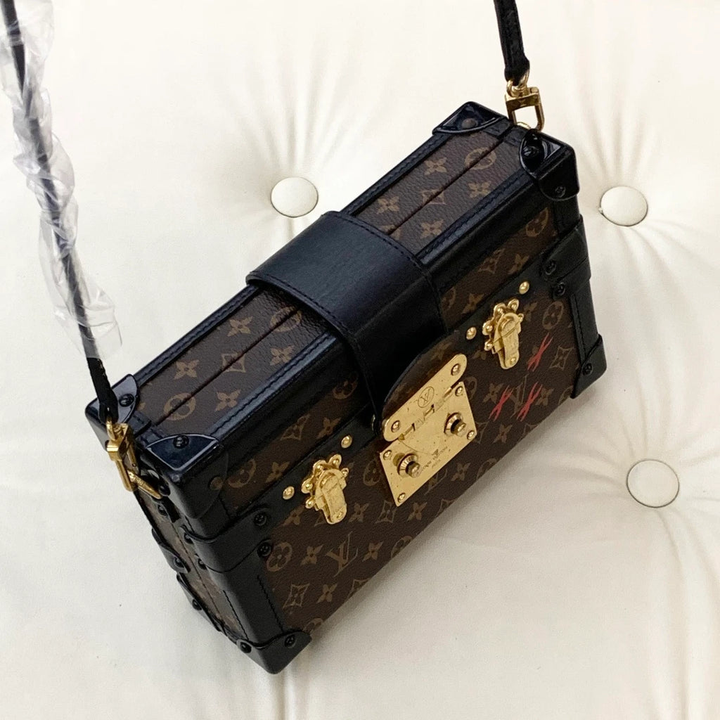 Louis Vuitton Petite Malle Calfskin Monogram Shoulder Crossbody Women Classic