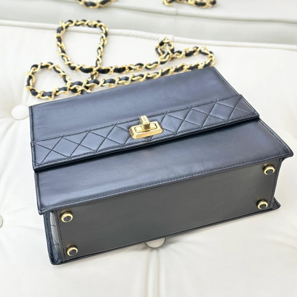Chanel Vintage Classic Flap Chain Lambskin Shoulder Crossbody Bag Black Women S