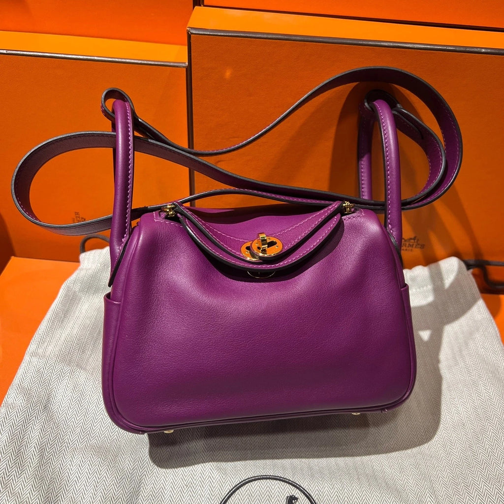Hermes Mini Lindy Purple Swift Leather Handbag Crossbody For Women