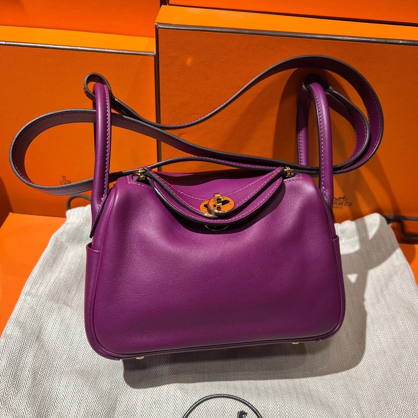 Hermes Mini Lindy Purple Swift Leather Handbag Crossbody For Women