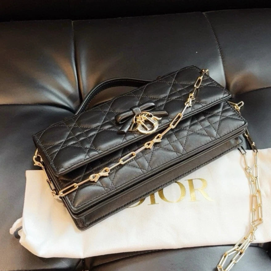 Christian Dior Miss Dior WOC Top Handle Bag Crossbody Black Gold Women Classic