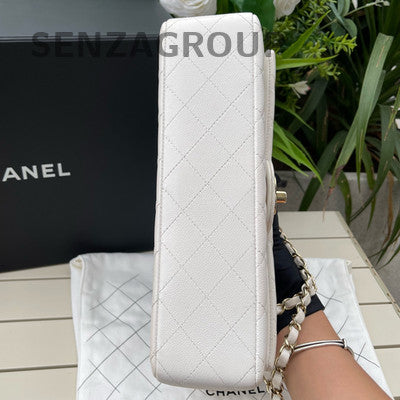 Chanel Classic Flap Medium Quilted Chain Shoulder Bag in White Gold