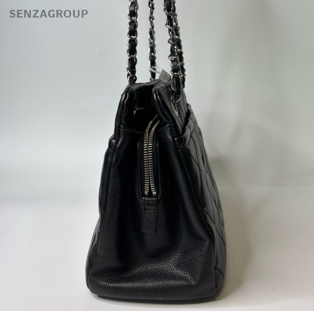 Chanel GST CC Logo Chain Calfskin Tote Shoulder Bag Black Silver Women Classic