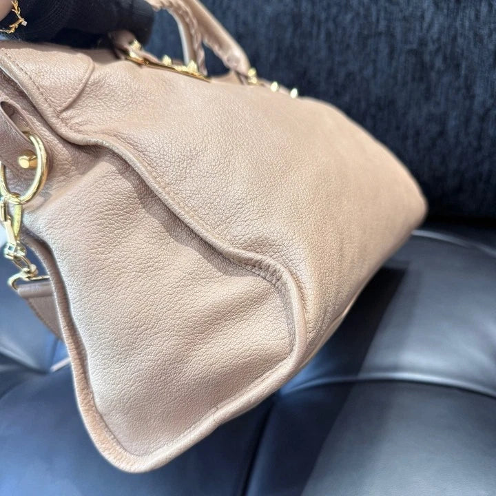 Balenciaga City MM Vintage Tassel Tote Top Handle Shoulder Bag Beige Women D