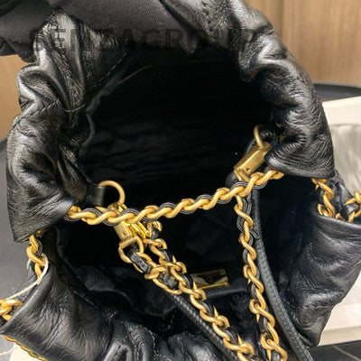 Chanel Black Gold 22 Bag Mini Pearl Chain Shoulder Crossbody Bag Quilted