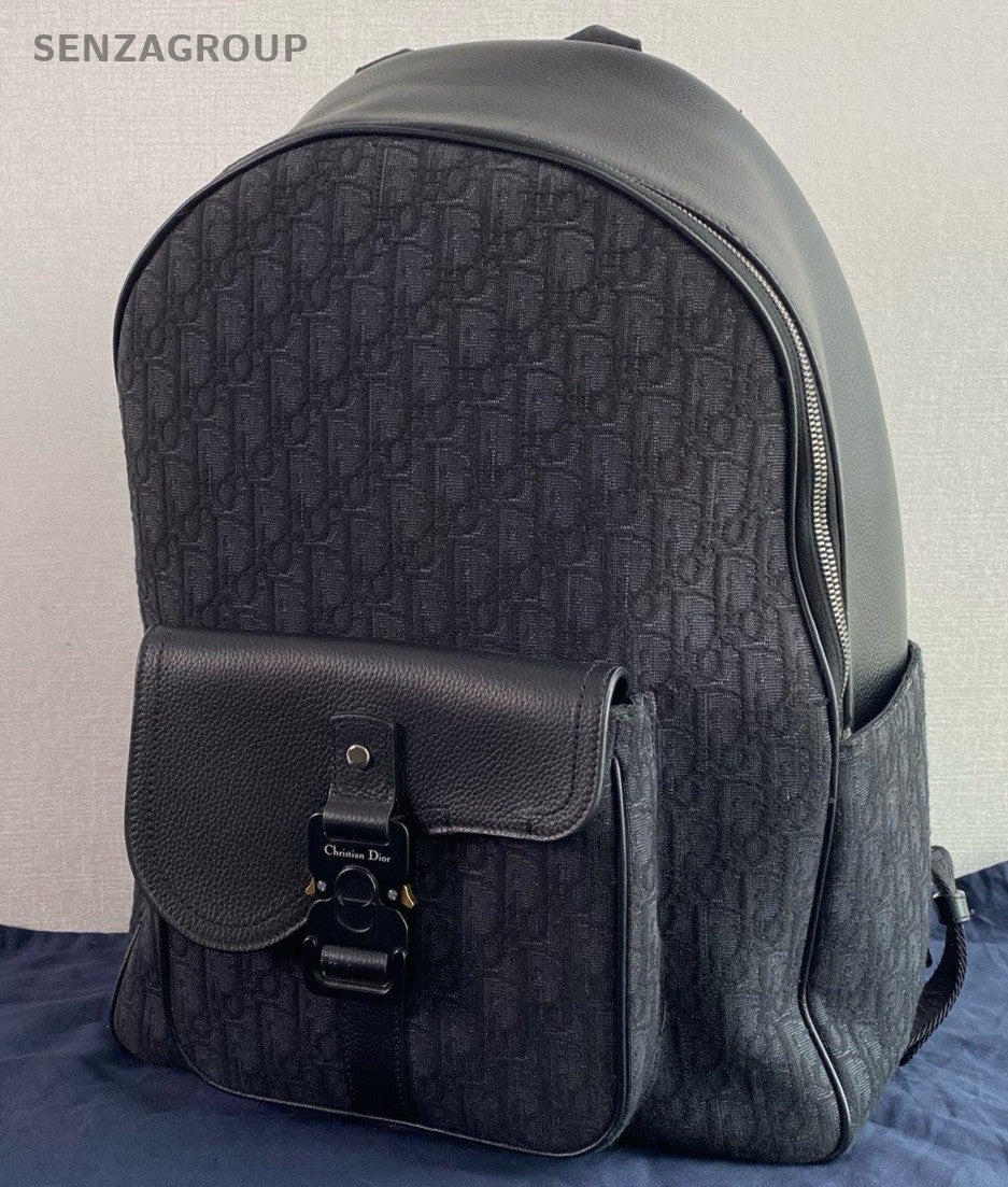 Christian Dior Oblique Saddle Backpack Black Silver Unisex Adults Classic