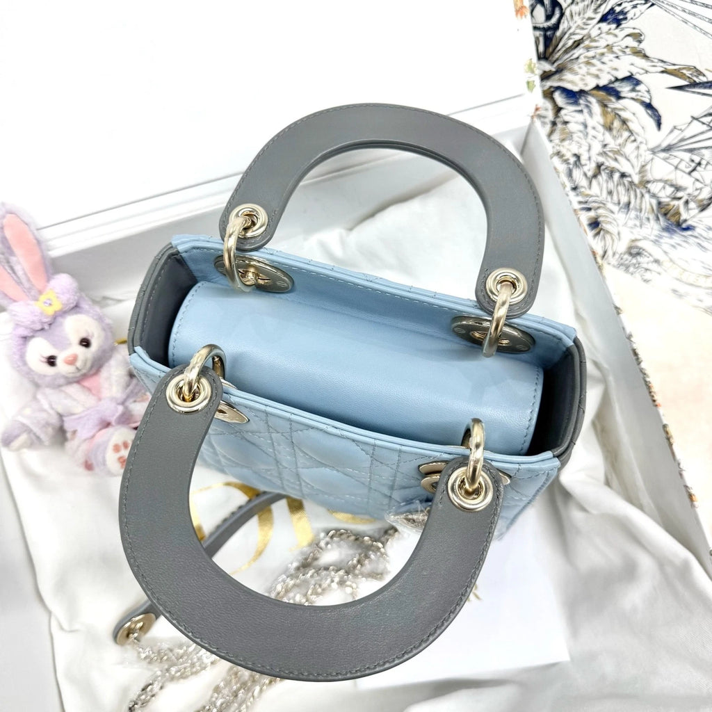 Dior Haze Blue &amp; Gray 3-Grid Lady Dior Handbag For Women