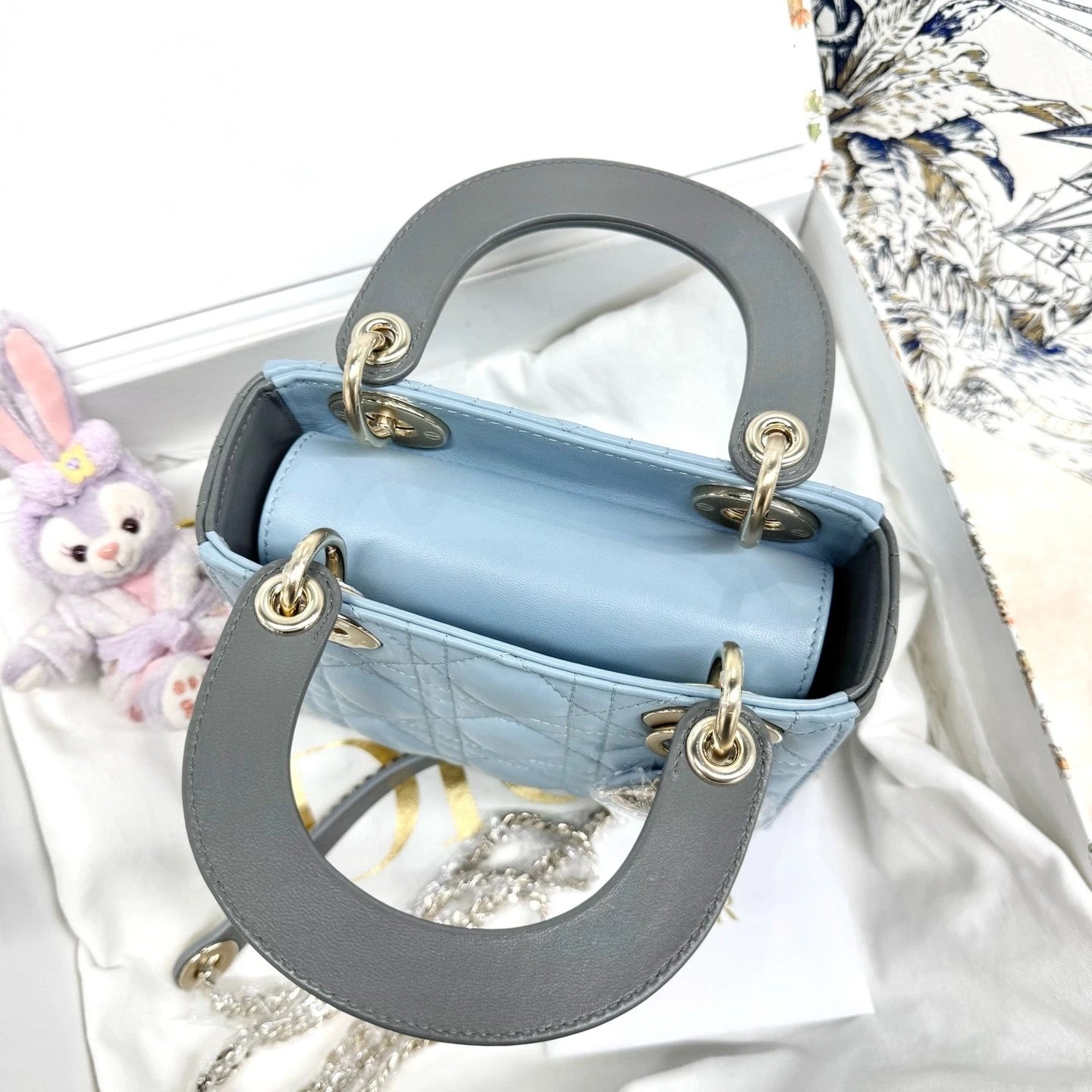 Dior Haze Blue &amp; Gray 3-Grid Lady Dior Handbag For Women