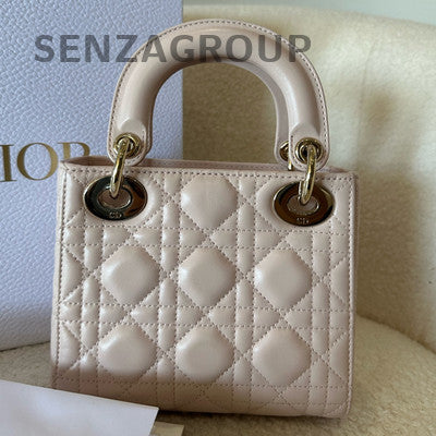 Dior Lady Dior Bag Pink Gold Hardware Cannage Quilted Handbag