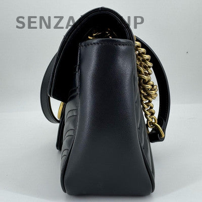 Gucci GG Marmont Black Gold Chain Shoulder Crossbody Bag Classic Women