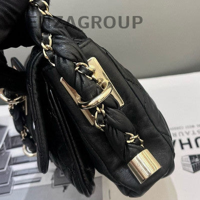 Chanel Black Gold Twist CF Shoulder Bag Quilted Pattern Women's Fashion