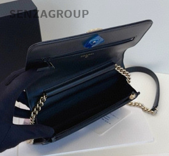 Chanel Leboy WOC Chain Shoulder Bag Crossbody Black Gold Women Classic Vintage
