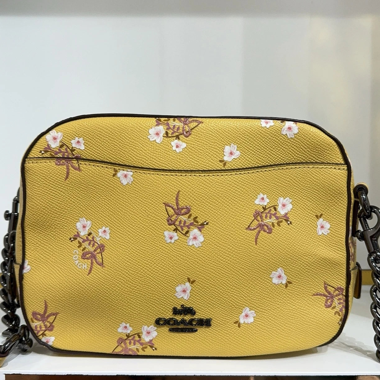 Coach Yellow Leather Printed Camera Crossbody Shoulder Bag For Women
