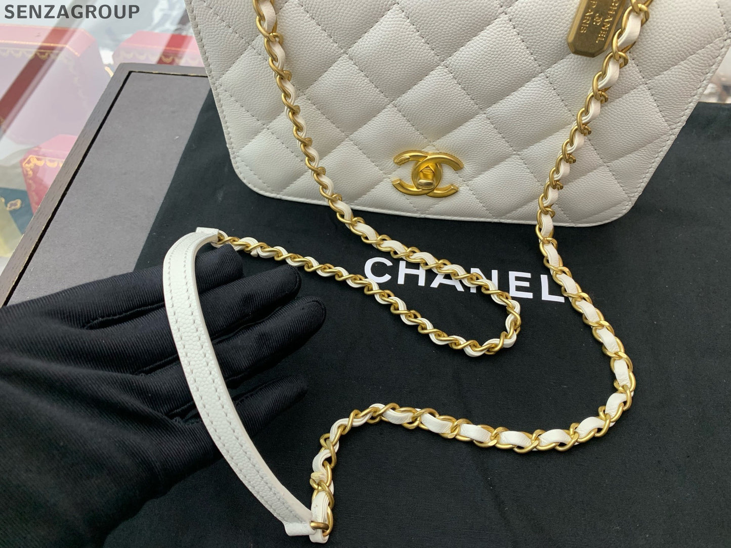 Chanel White Calfskin Quilted Chain Classic Flap Bag - Women's Luxury