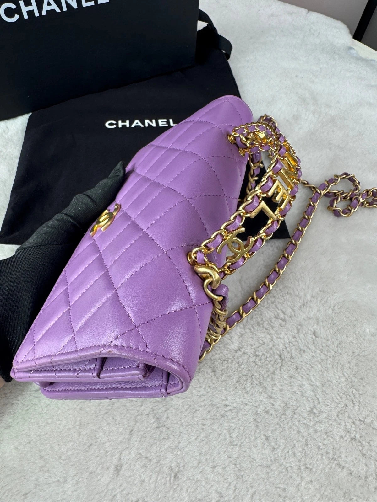 CHANEL Purple Leather Letter Handle WOC Crossbody Bag For Women